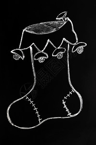 圣诞袜礼物假期粉笔插图节日黑板季节雪花绘画短袜背景图片
