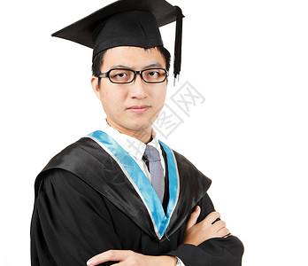 青年亚洲男子毕业白色帽子证书研究生喜悦文凭教育成人成功学校中国人高清图片素材