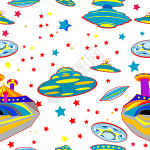可爱外星人飞碟带飞碟的无缝模式背景