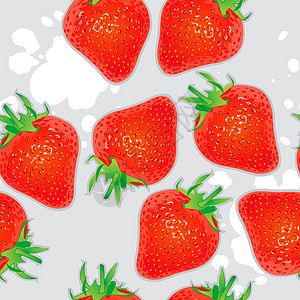 无缝无缝草莓背景白色草图艺术食物绿色叶子插图水果红色背景图片