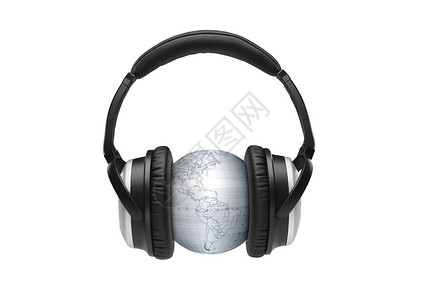 带耳机的气球土地球体地球听者世界球状体行星背景图片