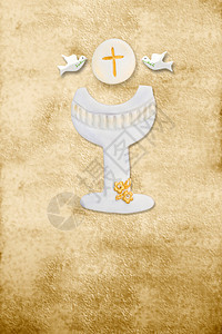 第一张圣餐卡 垂直竖立纸牌礼杯背景图片
