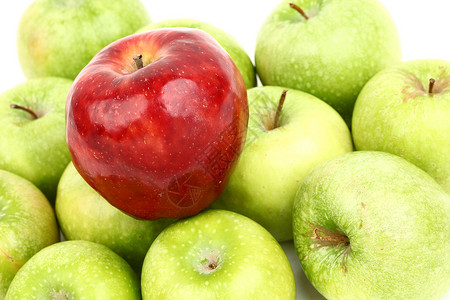 红苹果和绿苹果花园饮食叶子食物季节果汁小吃水果宏观高清图片