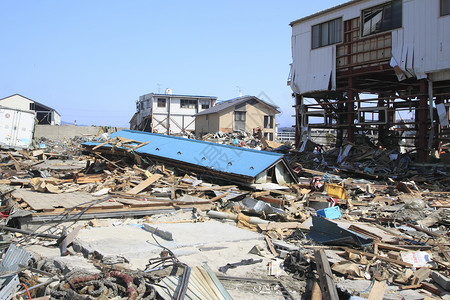 别墅卡通拆迁东日本大地震事件灾难碰撞力量损害海啸悲哀背景