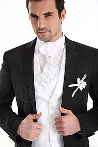 穿晚礼服的帅哥商业男人生活人士白色工作套装男性黑色商务背景图片