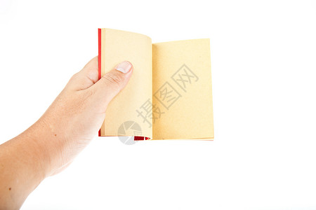 白背景上用手孤立的红书打开背景图片