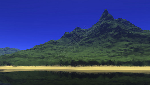 小岛真实感绿色渲染插图海岸山脉热带天空背景图片