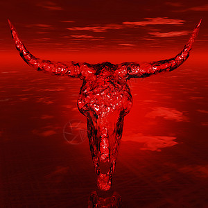 头骨牛角牛头骨水牛金属重金属颅骨太阳喇叭天空红色背景图片