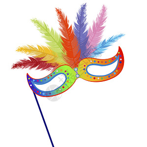 彩色舞会面具带羽毛的彩色草面罩节日马戏团隐藏舞会废弃派对金子插图戏服舞蹈背景