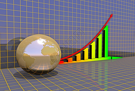 地球箭头箭头商业图表库存反射网格营销插图生长贸易世界报告统计背景