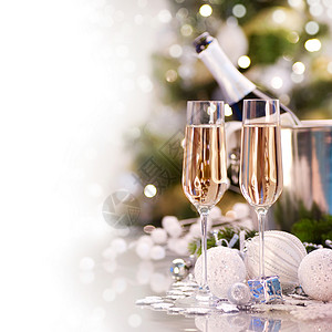 带香槟的新年贺卡设计环境瓶子火花奢华邀请函长笛嘶嘶庆典桌子风格背景图片