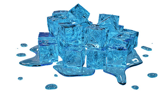 水晶砖同步熔融冰立方体气泡蓝色冻结玻璃酒精饮料反射寒意立方体液体背景