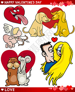 情人节卡通插图爱情集漫画卡片假期热情收藏恋爱老鼠情怀快乐吉祥物背景图片