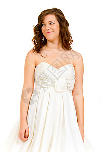 婚纱服装新娘婚礼女孩黑发工作室女性裙子女士妻子白色背景图片