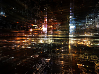 冷分形尺寸渲染建筑网格墙纸水晶矩形城市信号地平线科学背景图片