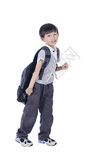 快乐的聪明男孩准备上学了学生微笑眼睛孩子男性学校校园青少年教育青年背景图片