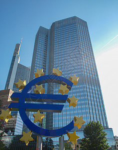 欧洲银行法兰克福的欧洲央行银行地标联盟纪念碑货币摩天大楼背景