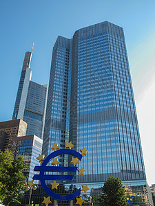 欧洲银行法兰克福的欧洲央行摩天大楼地标纪念碑银行货币联盟背景