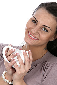 喝茶的女子白色女士咖啡头发背景图片