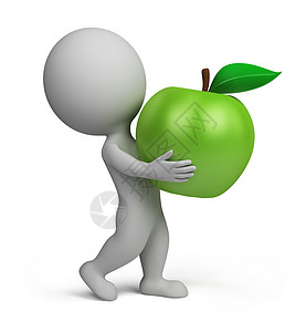 3d 小人苹果食物药品饮食男人白色水果绿色体操插图叶子背景图片