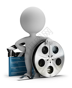 电影插图3d小人     电影拍摄和胶带视频白色男人艺术乐器灰色黑色记录记板金属背景