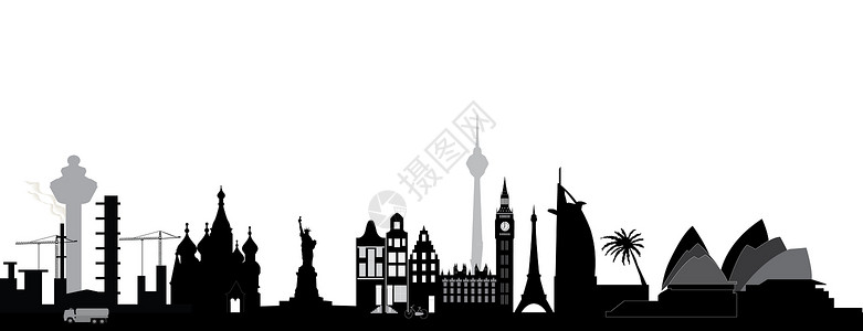 黑色轮廓世界天线摩天大楼房屋酒店绘画商业景观城市生活建筑物结构建筑背景