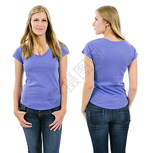 穿白紫色衬衫的金发女人背景图片