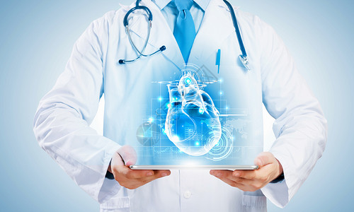 使用平板药片的医生 pc愈合软垫器官展示互联网治愈男性心脏病学创新攻击背景图片