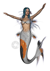 海洋苗条美人鱼美人鱼童话魔法神话蓝色女士尾巴女孩女性插图生物背景