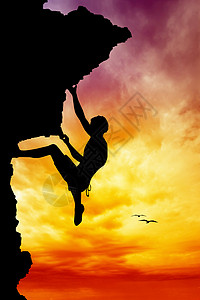 敢拼敢闯自由攀登者阳光黑色力量挑战男人勇气插图太阳橙子运动背景