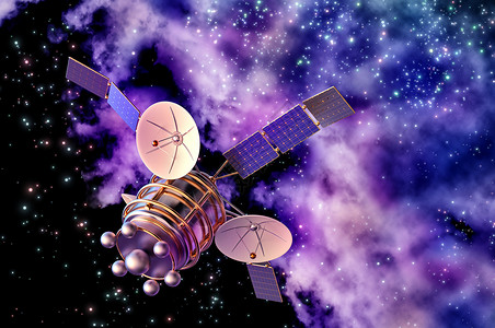 卫星导航系统3D地球人造卫星模型3D互联网轨道飞船导航系统地球信号金属科学全球背景