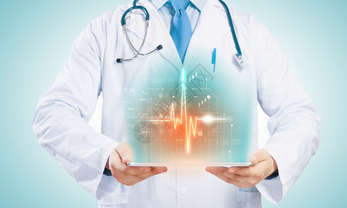 使用平板药片的医生 pc心脏病学药品互联网网络技术检查娱乐治愈有氧运动软垫背景图片