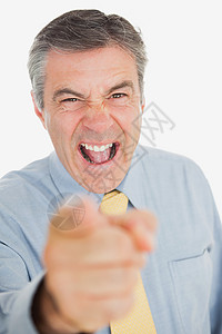 商务人士用手指指着手指对抗手势霸道刺激性责备表情嘴巴头发商业噪音背景图片
