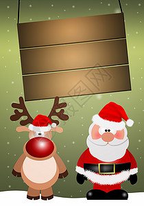 圣诞老人与驯鹿过圣诞节装饰品幸福雪橇插图雪花假期季节季节性背景图片