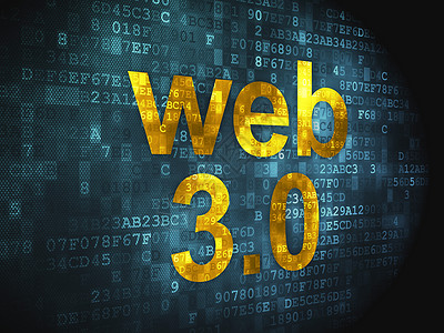 weSEO 网络开发概念 关于数字背景的We3 0网页蓝色设计像素化屏幕引擎黄色数据互联网营销背景
