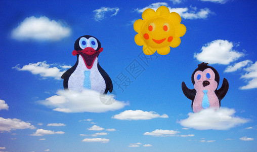 企鹅和太阳飞翔企鹅图片素材