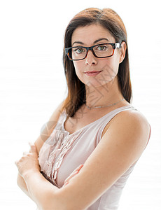 五十真实乐谱戴时装眼镜的自信女人护理身体活力焦点头发成人中年眼睛女士皱纹背景