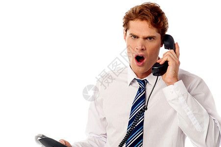 愤怒的商业专业人员大喊大叫听筒男性生意人领带情感企业家电话员工管理人员工作失望高清图片素材