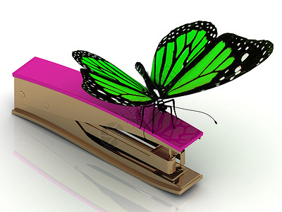 静止的蝴蝶带有紫色把手的黄金订金器背景