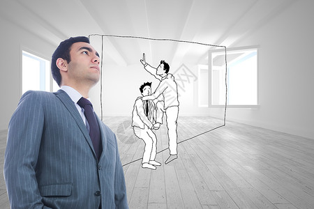 商务人士站立不笑不动的复合形象计算机绘图生意人人士合伙男性套装团队商业合作背景图片