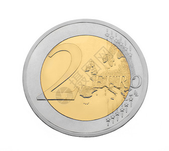 白色背景的两欧元硬币背景图片