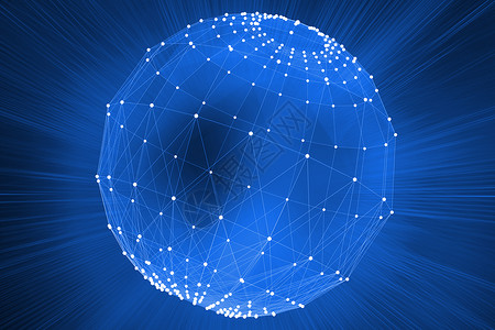 蓝色几何色块球未来闪亮的三维球辉光数字未来派绘图线条计算计算机技术连接背景