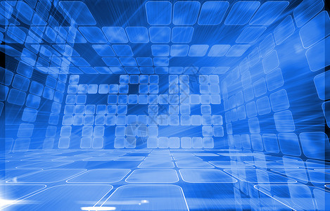 未来方形房网格未来派技术数字绘图房间计算机计算辉光正方形背景图片
