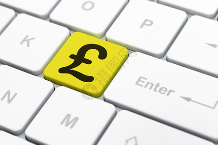 英镑符号计算机键盘背景上的货币概念英镑价格电脑现金财富贷款资金金融储蓄宝藏按钮背景