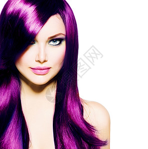 长紫色头发和蓝眼的美丽女孩健康高清图片