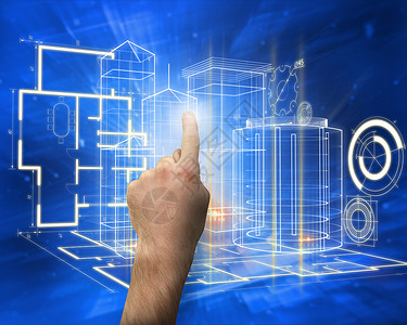 手指的复合图像蓝色绘图未来派界面计算机手臂技术辉光数字手势背景图片