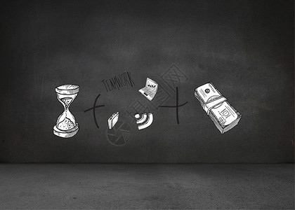时间和金钱的复合图象团队涂鸦绘图数字货币经济计算机金融灰色银行业背景图片
