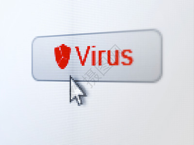病毒攻击隐私概念 数字按钮背景上的病毒和断裂盾牌背景