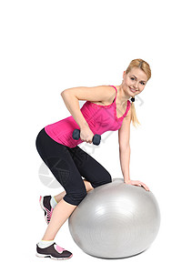 Fitnes Ball的推广项目举重女士微笑哑铃健身肌肉女性女孩建设者力量背景图片