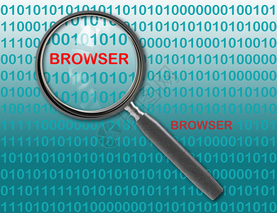 浏览器上放大镜的特写沟通金融系统数字技术电脑防火墙安全黑客数据背景